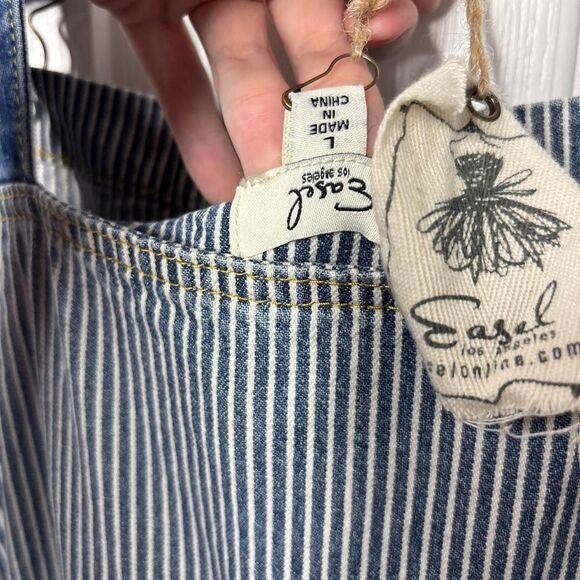 NWT Easel L Los Angeles Womens Denim Overalls Railroad Stripe Size Large - Picture 6 of 8
